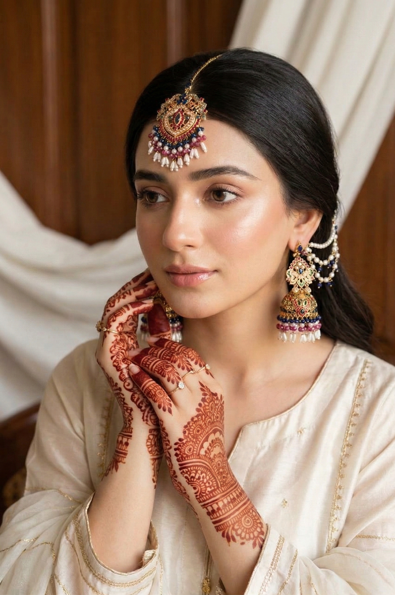 Beautiful Nortan Jhumki with Tika
