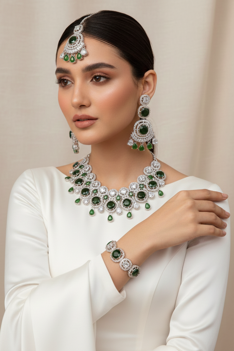 Beautiful Elegant Silver Zircon Partywear Set - 5 Colours