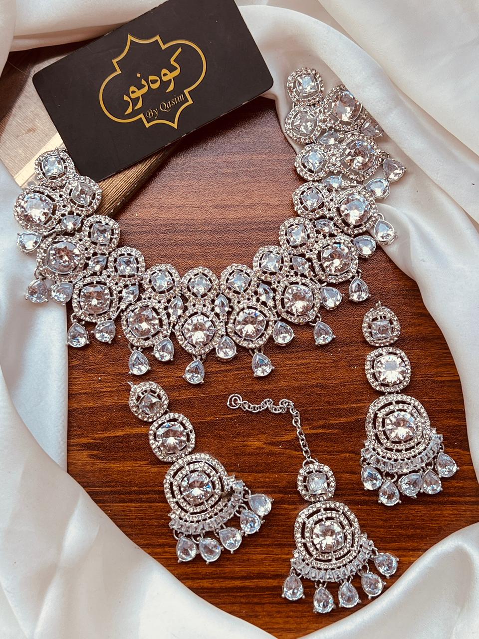 Beautiful Elegant Silver Zircon Partywear Set - 5 Colours